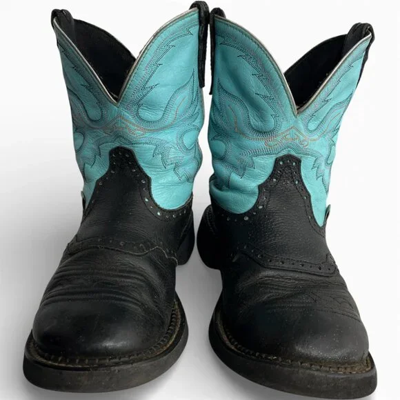 Justin Gypsy Leather Turquoise Blue Western Cowgirl Shorty Roper Boots 8.5 B - Picture 3 of 12